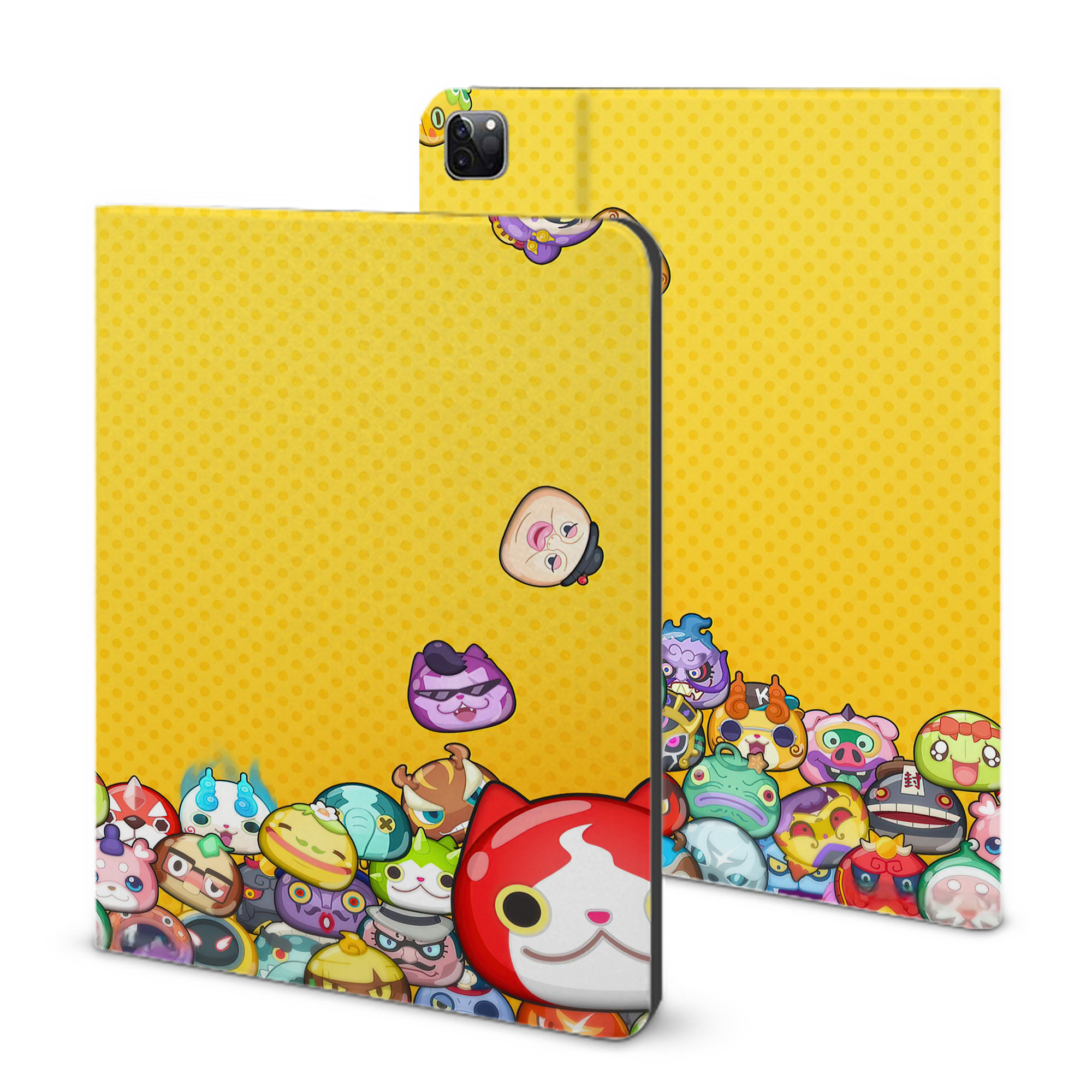 （画像用） 妖怪ウォッチ Yo-kai Watch IPad ケース ブック型 PUレザー TPU 耐衝撃 軽量 薄型 ペン収納なし 全面保護 IPad 各モデル対応
